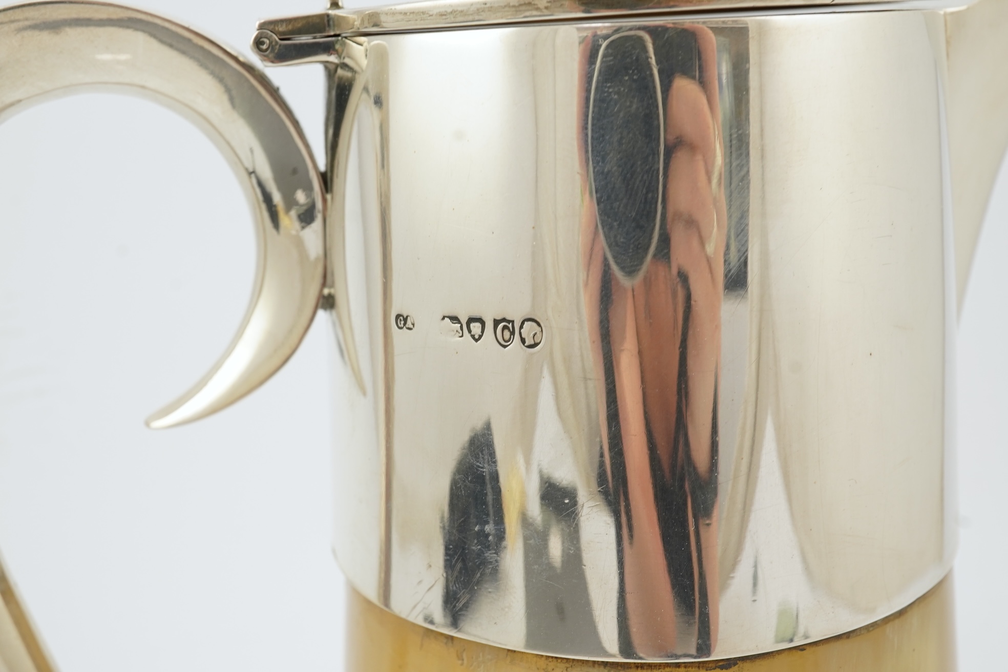 A Victorian silver mounted horn claret jug, by George Adams